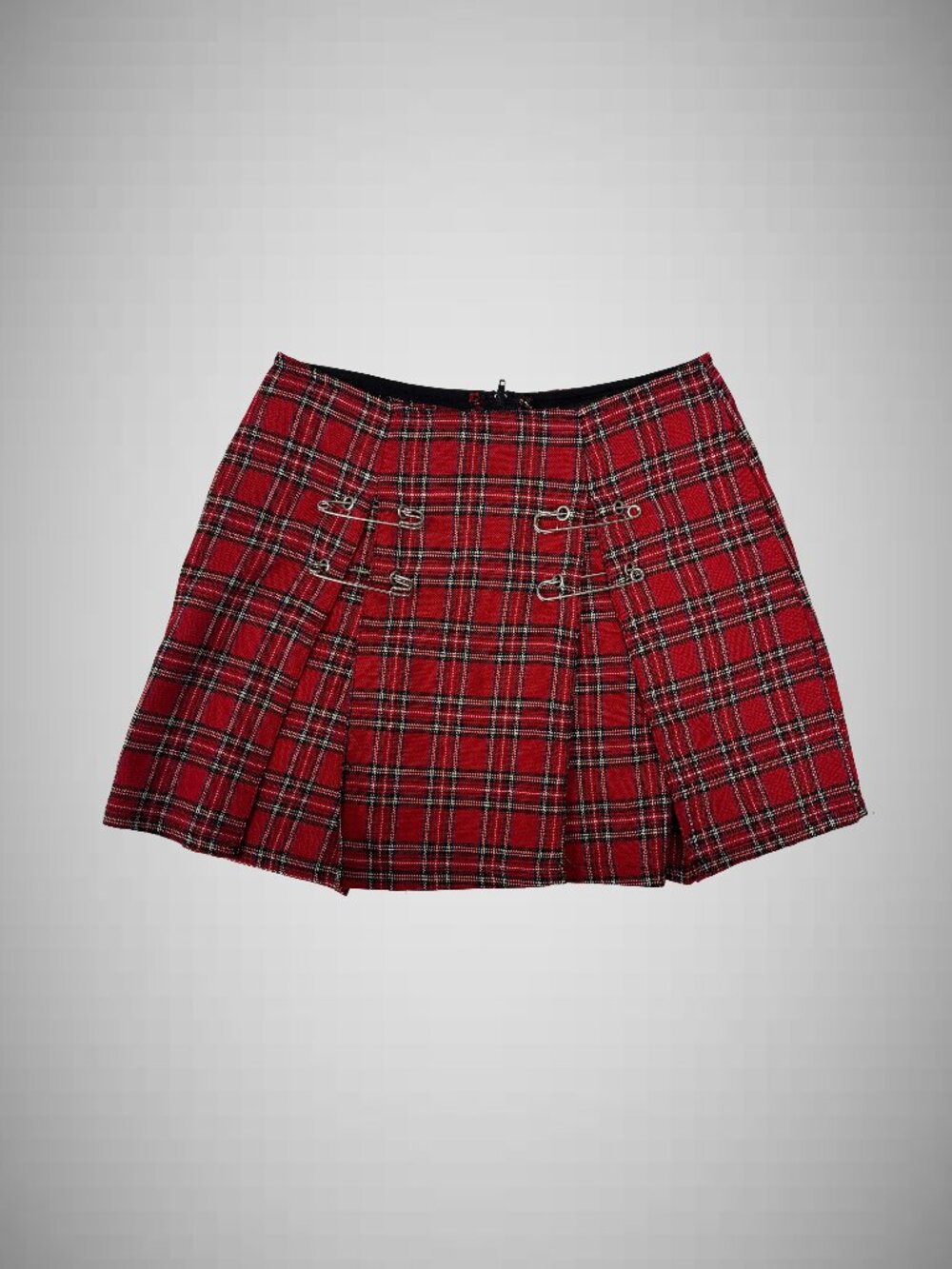 Vintage Y2K Lip Service Punk & Disorderly Plaid Pleated Safety Pin Mini Skirt